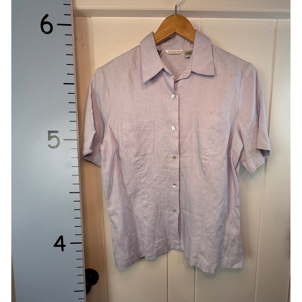 Richard‎ Malcolm Irish Linen Light Blue Women's Short Sleeve BD Shirt Large